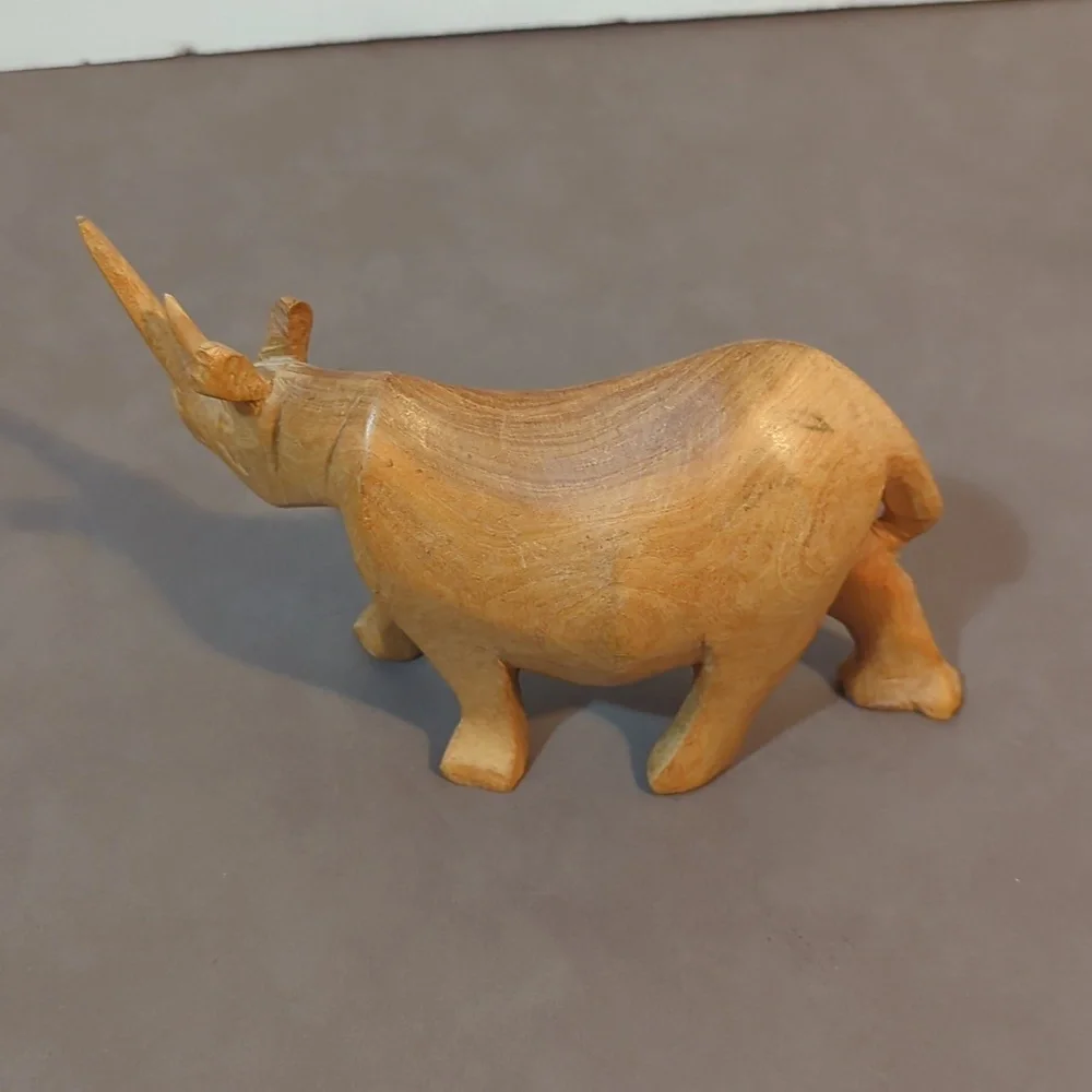 Hand carved wooden pair rhino antelope gazelle deer statue set of 2